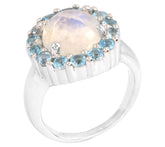 Affinity Gems Sterling Silver Rainbow Moonstone & Swiss Blue Topaz Ring, Size 8